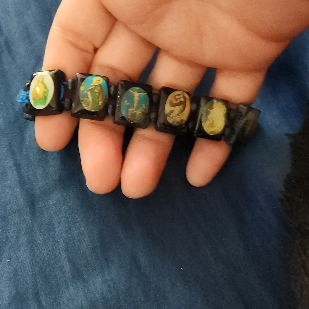 Dark Blue Wooden Religious Saints Bracelet